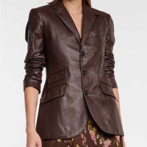 Ralph Lauren Single Breasted Lambskin Leather Blazer Jacket - Picture 3 of 15